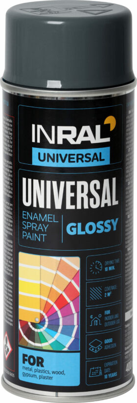 INRAL Aerozoliniai dažai UNIVERSAL Enamel, grafito pilki