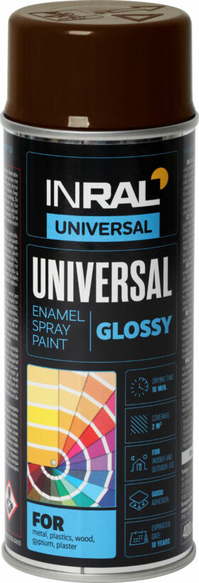 INRAL Aerozoliniai dažai UNIVERSAL, šokolado ruda, blizgi