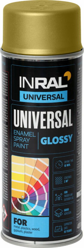 INRAL Aerozoliniai dažai UNIVERSAL, perlo auksinė, blizgi
