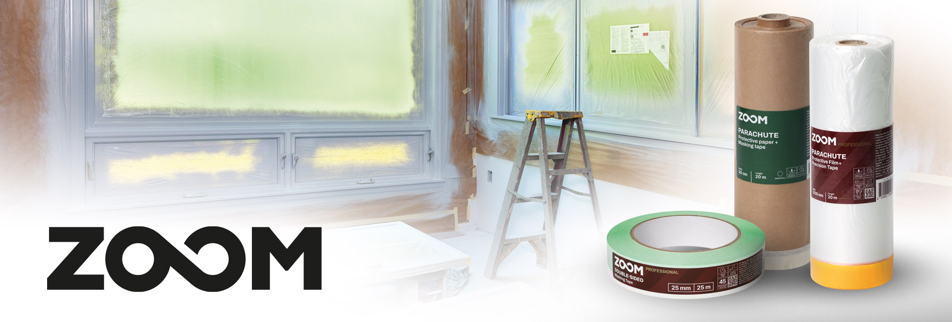 ZOOM Double-Sided Masking Tape for quick covering work for renovation