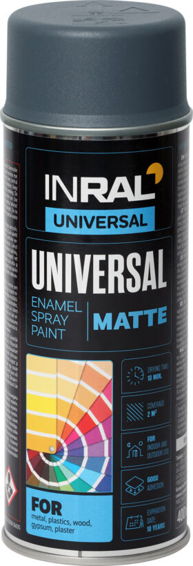 INRAL UNIVERSAL Spray Paint Enamel, Graphite Grey RAL7024, matte